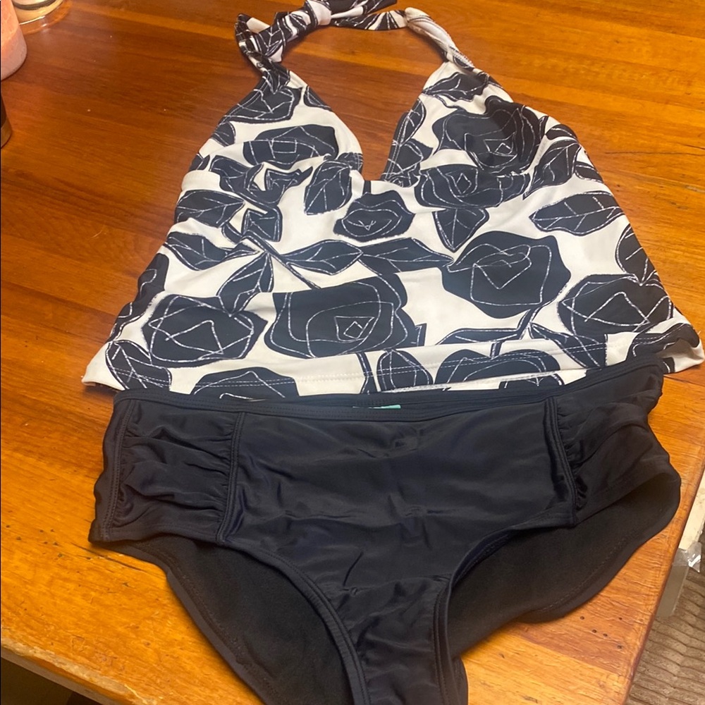 Catalina Black and White Floral Bikini Halter